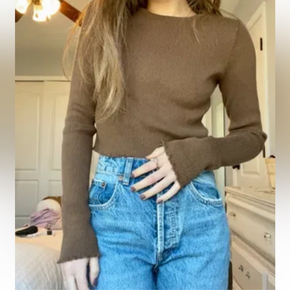 Brandy Melville ribbed brown cropped sweater - Picture 1 of 7